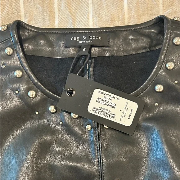 rag & bone Black Sleeveless Faux Leather Mini Dress with Studs